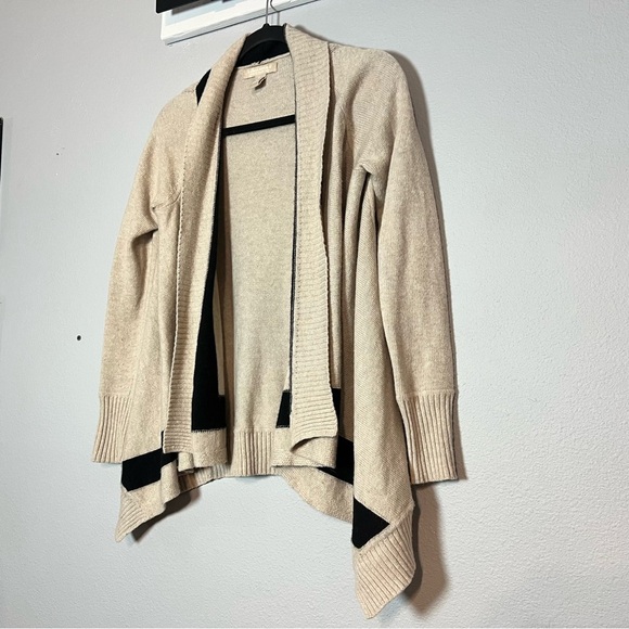 Banana Republic Open Front Cardigan Sweater Cream Black Small Merino Wool Blend - Picture 3 of 7